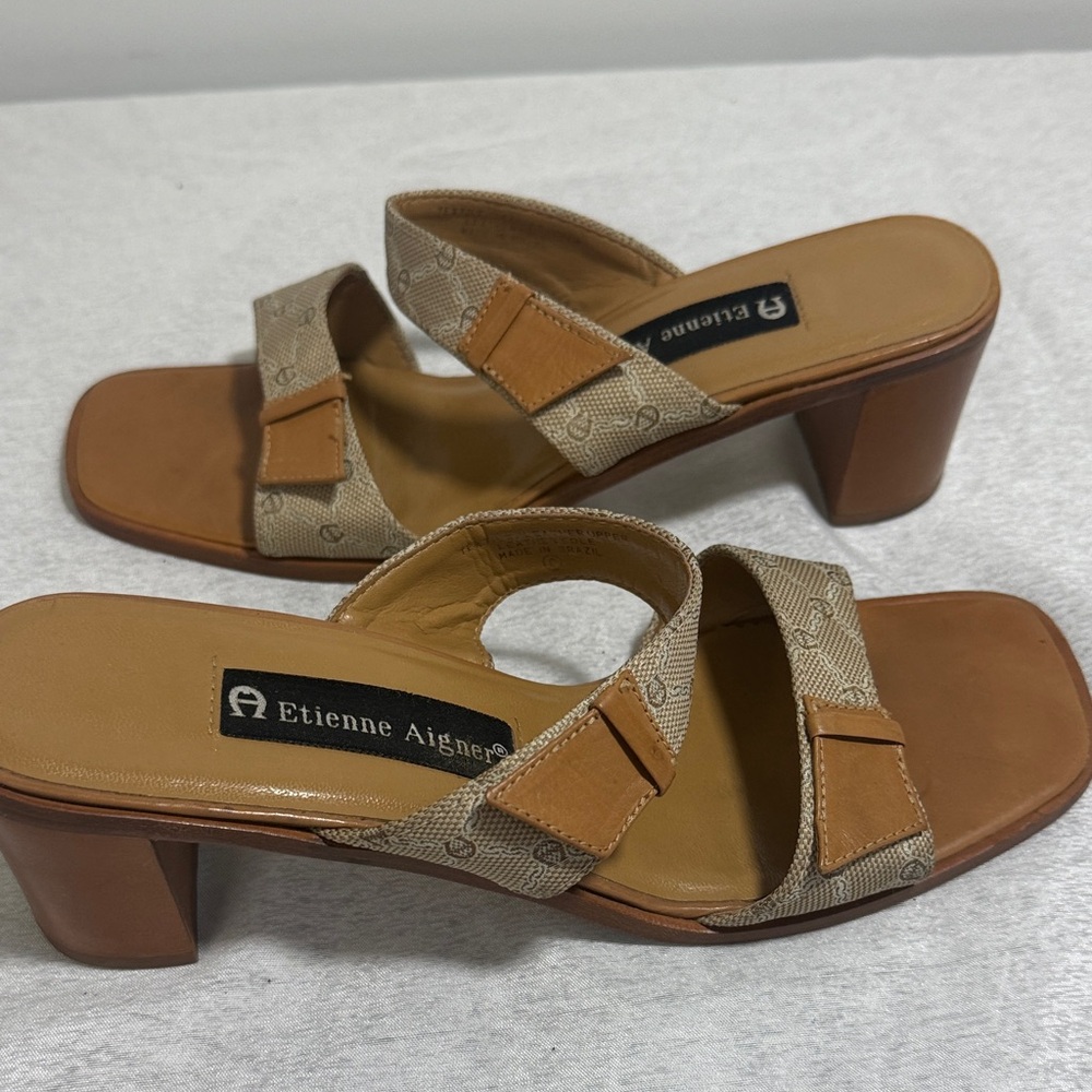 Etienne Aigner Beige and Brown Heeled Sandals